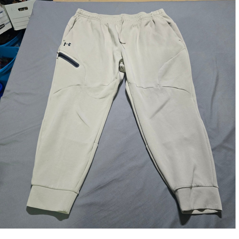 Under Armour Joggers Mens 2XL Beige Unstoppable Tapered Pants Zipper Pocket